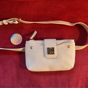 Rachel Zoe Cream Pebbled Mini Belt Bag with Gold Logo Plaque